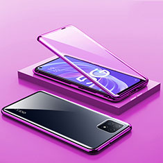 Handyhülle Hülle Luxus Aluminium Metall Rahmen Spiegel 360 Grad Ganzkörper Tasche M01 für Oppo A73 5G Violett