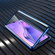 Handyhülle Hülle Luxus Aluminium Metall Rahmen Spiegel 360 Grad Ganzkörper Tasche M01 für Oppo A8 Blau
