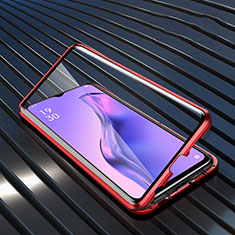 Handyhülle Hülle Luxus Aluminium Metall Rahmen Spiegel 360 Grad Ganzkörper Tasche M01 für Oppo A8 Rot