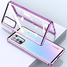 Handyhülle Hülle Luxus Aluminium Metall Rahmen Spiegel 360 Grad Ganzkörper Tasche M01 für Oppo Find X3 Lite 5G Violett