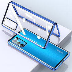 Handyhülle Hülle Luxus Aluminium Metall Rahmen Spiegel 360 Grad Ganzkörper Tasche M01 für Oppo Reno5 5G Blau