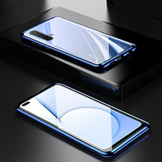 Handyhülle Hülle Luxus Aluminium Metall Rahmen Spiegel 360 Grad Ganzkörper Tasche M01 für Realme X50t 5G Blau