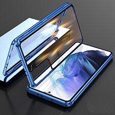Handyhülle Hülle Luxus Aluminium Metall Rahmen Spiegel 360 Grad Ganzkörper Tasche M01 für Samsung Galaxy S21 5G Blau