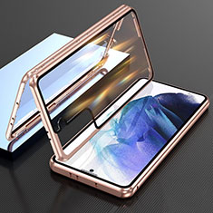 Handyhülle Hülle Luxus Aluminium Metall Rahmen Spiegel 360 Grad Ganzkörper Tasche M01 für Samsung Galaxy S21 5G Gold