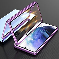 Handyhülle Hülle Luxus Aluminium Metall Rahmen Spiegel 360 Grad Ganzkörper Tasche M01 für Samsung Galaxy S21 5G Violett