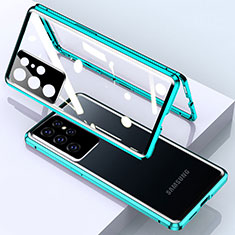 Handyhülle Hülle Luxus Aluminium Metall Rahmen Spiegel 360 Grad Ganzkörper Tasche M01 für Samsung Galaxy S21 Ultra 5G Grün