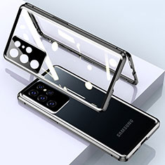 Handyhülle Hülle Luxus Aluminium Metall Rahmen Spiegel 360 Grad Ganzkörper Tasche M01 für Samsung Galaxy S21 Ultra 5G Schwarz