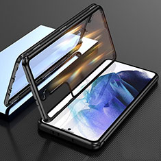 Handyhülle Hülle Luxus Aluminium Metall Rahmen Spiegel 360 Grad Ganzkörper Tasche M01 für Samsung Galaxy S22 5G Schwarz