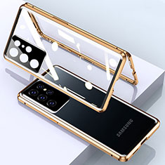 Handyhülle Hülle Luxus Aluminium Metall Rahmen Spiegel 360 Grad Ganzkörper Tasche M01 für Samsung Galaxy S23 Ultra 5G Gold