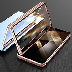 Handyhülle Hülle Luxus Aluminium Metall Rahmen Spiegel 360 Grad Ganzkörper Tasche M01 für Samsung Galaxy S24 Plus 5G Gold