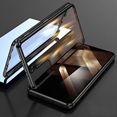 Handyhülle Hülle Luxus Aluminium Metall Rahmen Spiegel 360 Grad Ganzkörper Tasche M01 für Samsung Galaxy S24 Plus 5G Schwarz