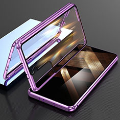 Handyhülle Hülle Luxus Aluminium Metall Rahmen Spiegel 360 Grad Ganzkörper Tasche M01 für Samsung Galaxy S24 Plus 5G Violett