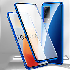 Handyhülle Hülle Luxus Aluminium Metall Rahmen Spiegel 360 Grad Ganzkörper Tasche M01 für Vivo iQOO 8 5G Blau