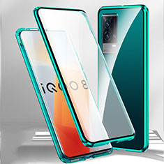 Handyhülle Hülle Luxus Aluminium Metall Rahmen Spiegel 360 Grad Ganzkörper Tasche M01 für Vivo iQOO 8 5G Grün