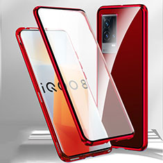 Handyhülle Hülle Luxus Aluminium Metall Rahmen Spiegel 360 Grad Ganzkörper Tasche M01 für Vivo iQOO 8 5G Rot