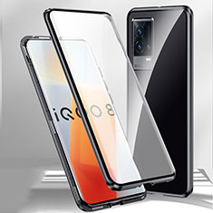 Handyhülle Hülle Luxus Aluminium Metall Rahmen Spiegel 360 Grad Ganzkörper Tasche M01 für Vivo iQOO 8 5G Schwarz