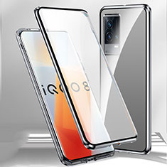 Handyhülle Hülle Luxus Aluminium Metall Rahmen Spiegel 360 Grad Ganzkörper Tasche M01 für Vivo iQOO 8 5G Silber