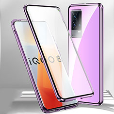 Handyhülle Hülle Luxus Aluminium Metall Rahmen Spiegel 360 Grad Ganzkörper Tasche M01 für Vivo iQOO 8 Pro 5G Violett