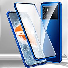Handyhülle Hülle Luxus Aluminium Metall Rahmen Spiegel 360 Grad Ganzkörper Tasche M01 für Vivo iQOO 9 5G Blau