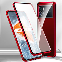 Handyhülle Hülle Luxus Aluminium Metall Rahmen Spiegel 360 Grad Ganzkörper Tasche M01 für Vivo iQOO 9 5G Rot