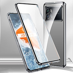 Handyhülle Hülle Luxus Aluminium Metall Rahmen Spiegel 360 Grad Ganzkörper Tasche M01 für Vivo iQOO 9 5G Silber