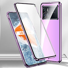 Handyhülle Hülle Luxus Aluminium Metall Rahmen Spiegel 360 Grad Ganzkörper Tasche M01 für Vivo iQOO 9 5G Violett