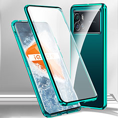 Handyhülle Hülle Luxus Aluminium Metall Rahmen Spiegel 360 Grad Ganzkörper Tasche M01 für Vivo iQOO 9 Pro 5G Grün