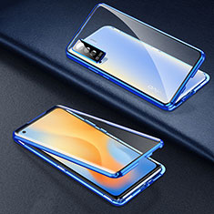 Handyhülle Hülle Luxus Aluminium Metall Rahmen Spiegel 360 Grad Ganzkörper Tasche M01 für Vivo X50 5G Blau
