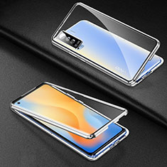 Handyhülle Hülle Luxus Aluminium Metall Rahmen Spiegel 360 Grad Ganzkörper Tasche M01 für Vivo X50 5G Silber