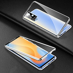 Handyhülle Hülle Luxus Aluminium Metall Rahmen Spiegel 360 Grad Ganzkörper Tasche M01 für Vivo X50 Pro 5G Silber