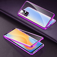 Handyhülle Hülle Luxus Aluminium Metall Rahmen Spiegel 360 Grad Ganzkörper Tasche M01 für Vivo X50 Pro 5G Violett