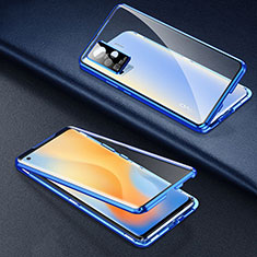 Handyhülle Hülle Luxus Aluminium Metall Rahmen Spiegel 360 Grad Ganzkörper Tasche M01 für Vivo X51 5G Blau