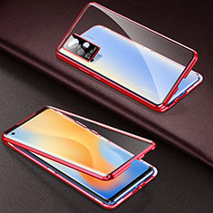 Handyhülle Hülle Luxus Aluminium Metall Rahmen Spiegel 360 Grad Ganzkörper Tasche M01 für Vivo X51 5G Rot