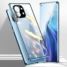 Handyhülle Hülle Luxus Aluminium Metall Rahmen Spiegel 360 Grad Ganzkörper Tasche M01 für Xiaomi Mi 11 5G Blau