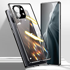 Handyhülle Hülle Luxus Aluminium Metall Rahmen Spiegel 360 Grad Ganzkörper Tasche M01 für Xiaomi Mi 11 5G Schwarz