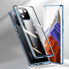 Handyhülle Hülle Luxus Aluminium Metall Rahmen Spiegel 360 Grad Ganzkörper Tasche M01 für Xiaomi Mi 11 Pro 5G Blau