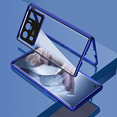 Handyhülle Hülle Luxus Aluminium Metall Rahmen Spiegel 360 Grad Ganzkörper Tasche M01 für Xiaomi Mi 11 Ultra 5G Blau