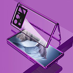 Handyhülle Hülle Luxus Aluminium Metall Rahmen Spiegel 360 Grad Ganzkörper Tasche M01 für Xiaomi Mi 11 Ultra 5G Violett