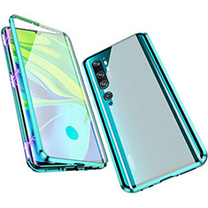 Handyhülle Hülle Luxus Aluminium Metall Rahmen Spiegel 360 Grad Ganzkörper Tasche M01 für Xiaomi Mi Note 10 Cyan