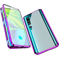 Handyhülle Hülle Luxus Aluminium Metall Rahmen Spiegel 360 Grad Ganzkörper Tasche M01 für Xiaomi Mi Note 10 Pro Violett