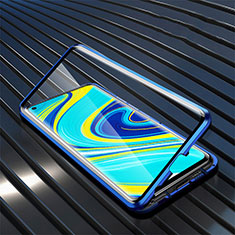 Handyhülle Hülle Luxus Aluminium Metall Rahmen Spiegel 360 Grad Ganzkörper Tasche M01 für Xiaomi Redmi Note 9 Blau