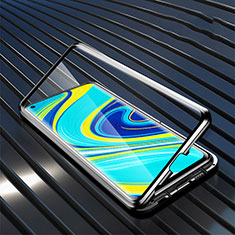 Handyhülle Hülle Luxus Aluminium Metall Rahmen Spiegel 360 Grad Ganzkörper Tasche M01 für Xiaomi Redmi Note 9 Schwarz