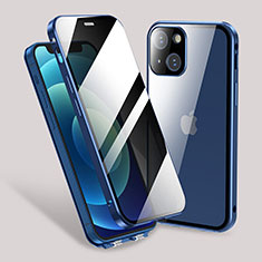 Handyhülle Hülle Luxus Aluminium Metall Rahmen Spiegel 360 Grad Ganzkörper Tasche M02 für Apple iPhone 13 Blau