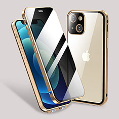 Handyhülle Hülle Luxus Aluminium Metall Rahmen Spiegel 360 Grad Ganzkörper Tasche M02 für Apple iPhone 13 Gold