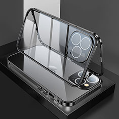 Handyhülle Hülle Luxus Aluminium Metall Rahmen Spiegel 360 Grad Ganzkörper Tasche M02 für Apple iPhone 13 Pro Max Schwarz