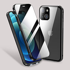 Handyhülle Hülle Luxus Aluminium Metall Rahmen Spiegel 360 Grad Ganzkörper Tasche M02 für Apple iPhone 14 Schwarz