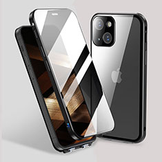 Handyhülle Hülle Luxus Aluminium Metall Rahmen Spiegel 360 Grad Ganzkörper Tasche M02 für Apple iPhone 15 Schwarz