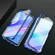 Handyhülle Hülle Luxus Aluminium Metall Rahmen Spiegel 360 Grad Ganzkörper Tasche M02 für Huawei Enjoy 10e Blau