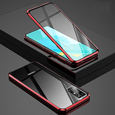 Handyhülle Hülle Luxus Aluminium Metall Rahmen Spiegel 360 Grad Ganzkörper Tasche M02 für Huawei Honor 30S Rot