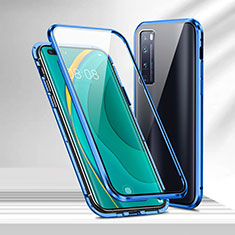 Handyhülle Hülle Luxus Aluminium Metall Rahmen Spiegel 360 Grad Ganzkörper Tasche M02 für Huawei Nova 7 Pro 5G Blau